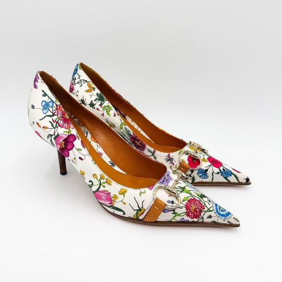 Gucci Horsebit Floral Pointed Toe Pumps Heels Satin Size 9 - Picture 1 of 15